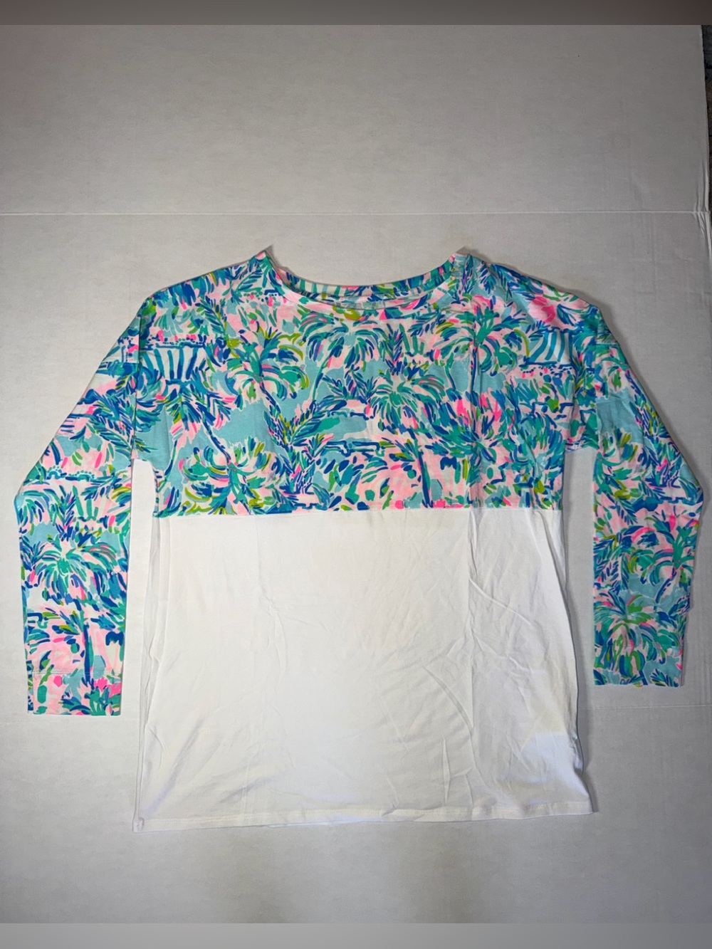 Lilly Pulitzer Multicolor Tropical Print Colorblock Top - Blue Pink Green